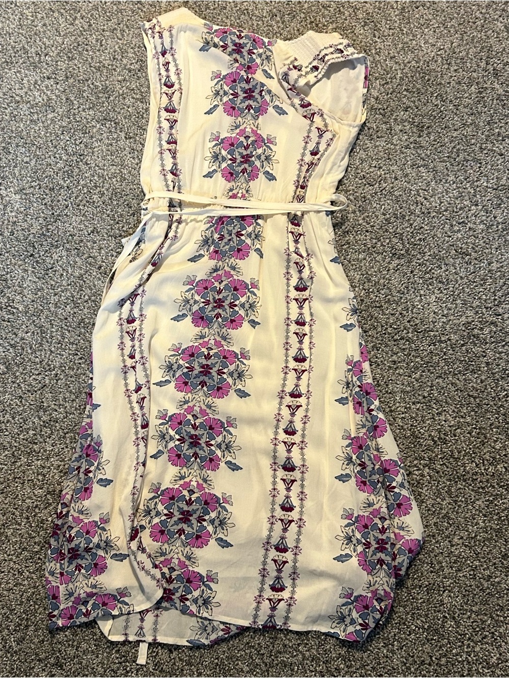 Old Navy Cream Midi Dress with Pink and Blue Floral Stripes